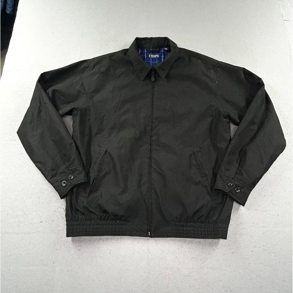 Chaps Ralph Lauren Jacket Men's Medium Black Full Zip Harrington Lined Preppy